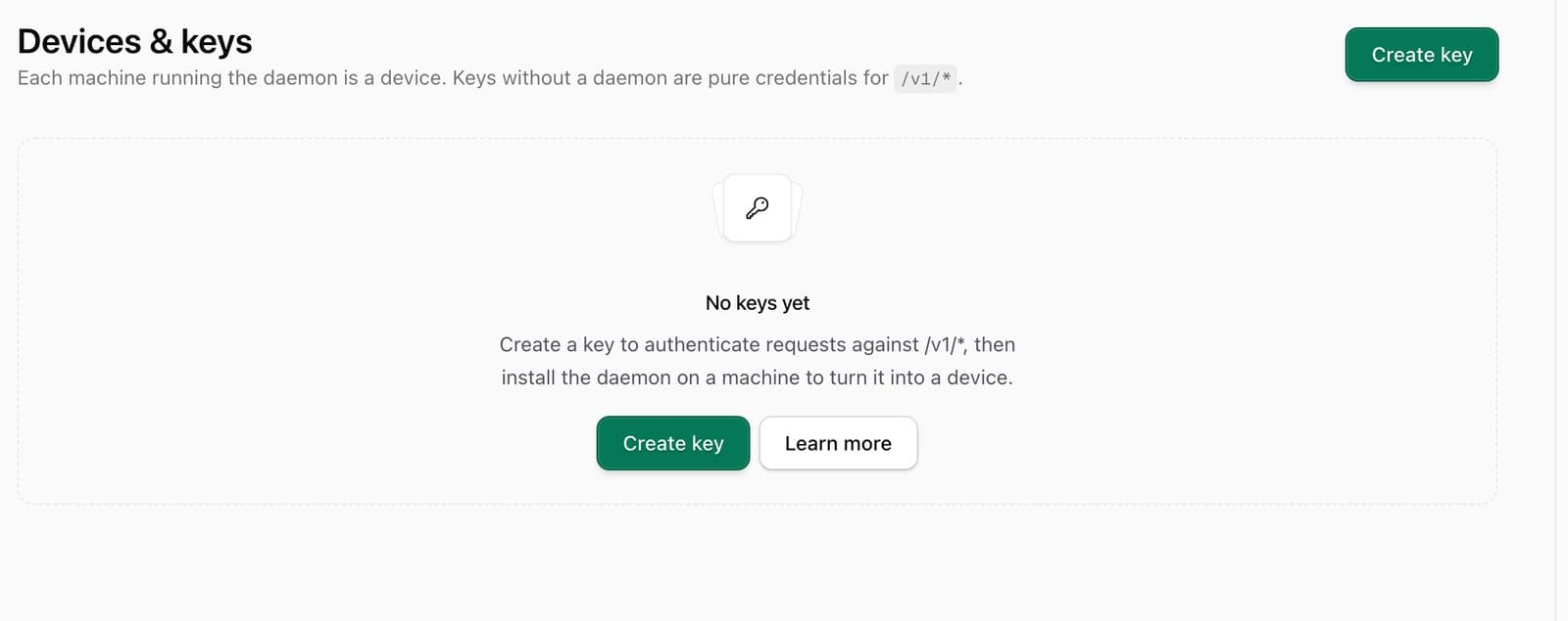 Devices & keys: each machine running the daemon is a device