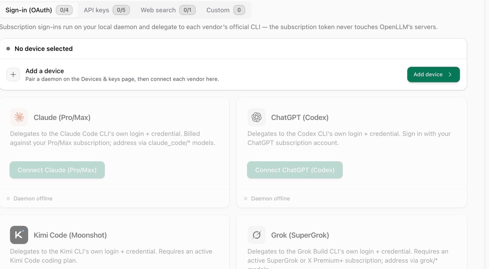 Subscription sign-ins on the Providers page